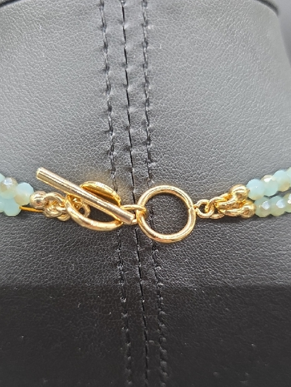 RETIRED SPARTINA 449 Gold Fleur-de-Lis Pendant Double-Layer Aqua Bead Necklace - Picture 4 of 5